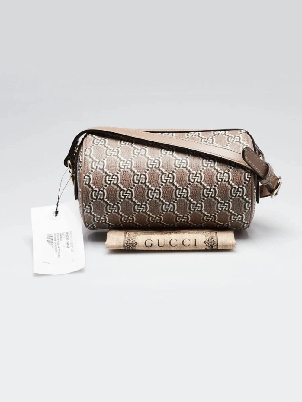 Gucci Beige/Black GG Shadow Monogram Coated Canvas/Leather Mini Barrel Crossb...